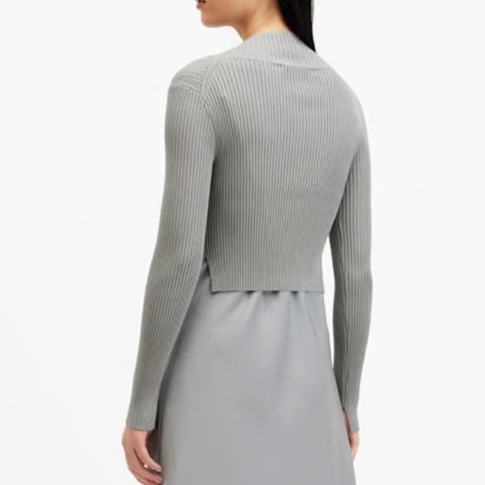 All Saints Grey Ribbed V-Neck Sweater - Picture 2 of 12
